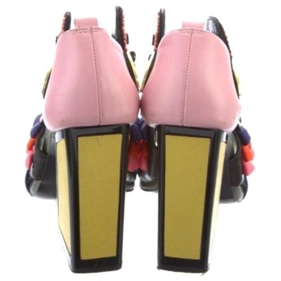 KAT MACONIE Aya Bird Ruffle Sequin Heeled Sandal Block Heel Multicolor Leather - Picture 4 of 5